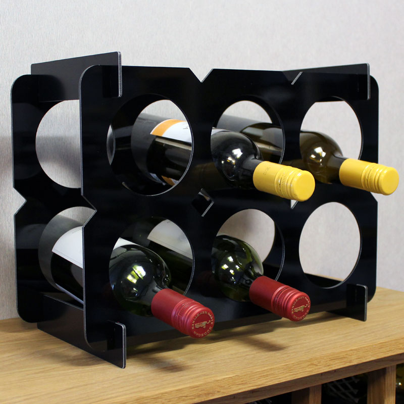 Flat Pack Wine Rack Countertop 6 Bottle Box - Black